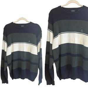 Izod Blue Green Multicolored Embroidered Logo Long Sleeve Sweater Men's SZ Large